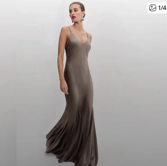 Reformation | Dresses | Reformation Tyler Satin Maxi Dress In Brown |  Poshmark